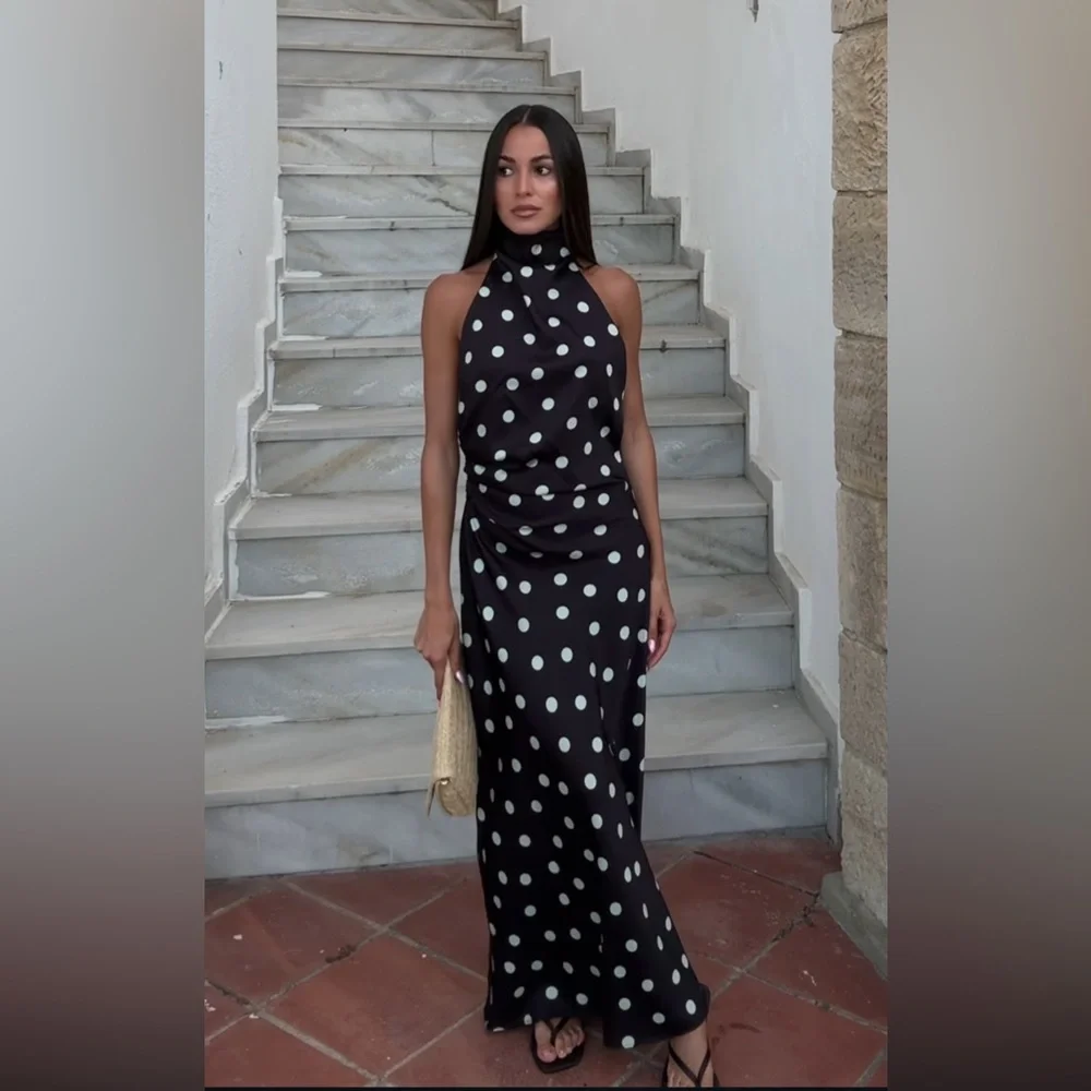 ZARA POLKA DOT SATIN MIDI DRESS - Picture 3 of 15